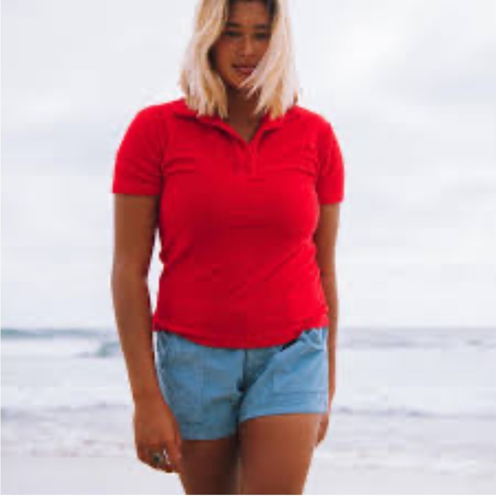 Birdwell Beach Britches Terry Polo Shirt Top Red Women’s Large